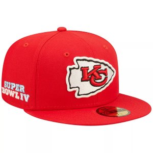 Мужская кепка New Era Red Kansas City Chiefs Super Bowl IV Голубая поп-59FIFTY Облегающая шляпа