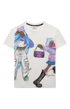 Хлопковая футболка Fendi. Цвет: кремовый
