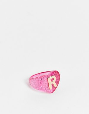 Пластиковое кольцо с буквой R -Розовый цвет ASOS DESIGN