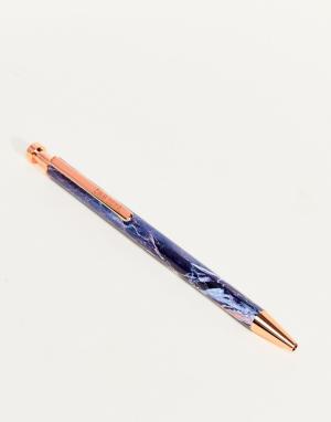 Синяя шариковая ручка с мраморным принтом Ohh Deer. Цвет: мульти