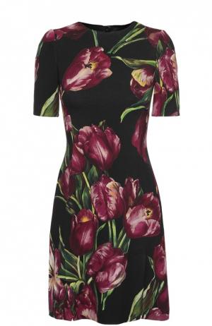 Мини-платье с коротким рукавом и цветочным принтом Dolce & Gabbana. Цвет: фиолетовый