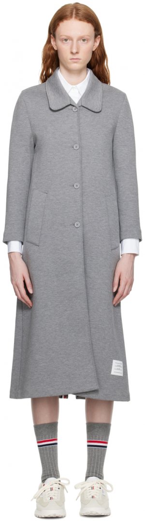 Серое пальто с нашивками среднего размера Thom Browne