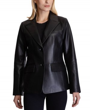 Женское кожаное пальто-пиджак , черный Anne Klein
