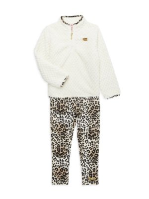 Комплект из двух частей: пуловер искусственной овчины и леггинсы с леопардовым принтом для маленькой девочки , цвет White Multi Juicy Couture