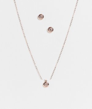 Подарочный набор золотисто-розового цвета: серьги и ожерелье с блестящей подвеской-пуговицей Emillia-Золотистый Ted Baker
