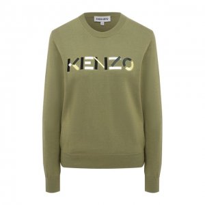Хлопковый пуловер Kenzo. Цвет: хаки