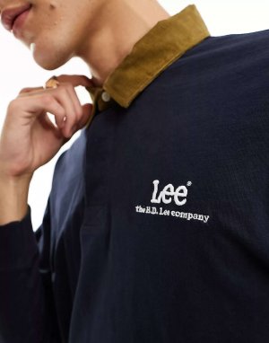 Темно-синяя рубашка-поло свободного кроя с логотипом varsity Lee