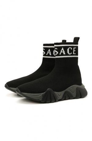 Текстильные кроссовки Versace. Цвет: чёрный