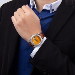 Мужские часы START-Tiger Eye Stone, с бриллиантами, водонепроницаемые автоматические механические часы, пряжка-бабочка, кожаный ремешок из кожи аллигатора Start