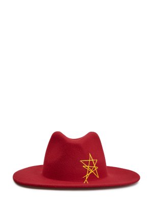 Шляпа из тонкой шерсти с вышитой символикой LORENA ANTONIAZZI. Цвет: бордовый