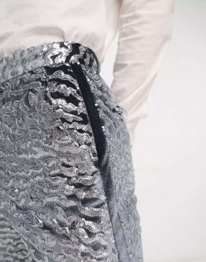 Серебристые бархатные костюмные брюки с пайетками ASOS