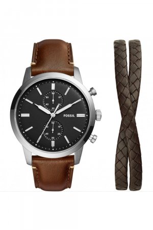 Подарочный набор Townsman с браслетом Модные часы из нержавеющей стали - Fs5967Set , коричневый Fossil