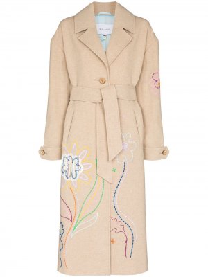 Пальто с поясом и цветочной вышивкой Mira Mikati. Цвет: бежевый