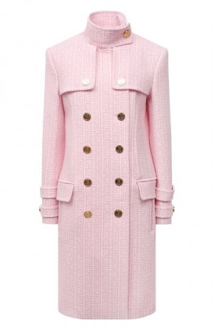 Шерстяное пальто Balmain. Цвет: розовый