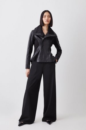 Кожаная куртка с драпировкой и понте водопадом , черный Karen Millen