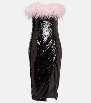 Платье миди с перьями и пайетками , черный Self-Portrait