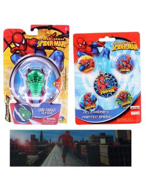 Набор Spider Man из 7-ми предметов (1 игрушка-фонарик, 1 закладка-линейка, 5 значков) Spider-Man. Цвет: синий, красный