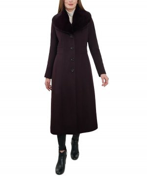 Женское длинное пальто с воротником из искусственного меха Anne Klein