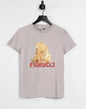 Серая свободная футболка с принтом медведя -Серый Fiorucci