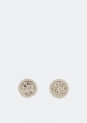 Серьги Crystal logo earrings, серебряный Tory Burch