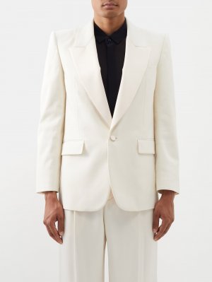 Однобортный костюмный пиджак из смесового шелка , белый Saint Laurent