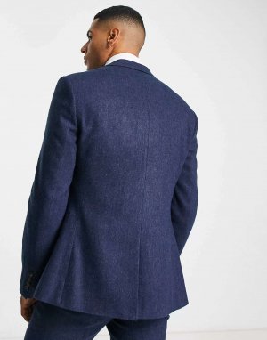 Свадебный пиджак скинни из смесовой шерсти ASOS в плетении корзинчатого цвета индиго