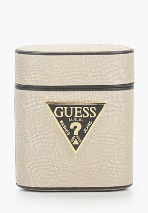 Чехол для наушников Guess Airpods, Saffiano PU leather case with metal logo Beige. Цвет: бежевый