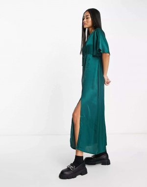 Платье миди с развевающимися рукавами и кружевной отделкой зеленого цвета Influence