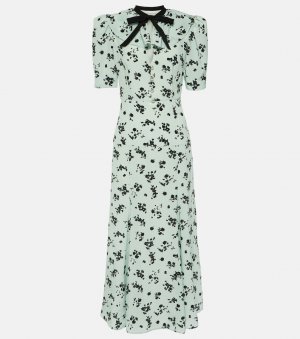 Шелковое платье макси с цветочным принтом и пышными рукавами , мультиколор Alessandra Rich