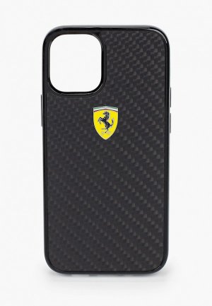 Чехол для iPhone Ferrari 12 mini (5.4), On-Track Real Carbon with metal logo Black. Цвет: черный