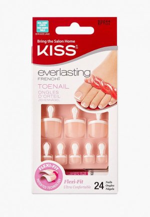 Накладные ногти Kiss с клеем Ультра стойкий французский педикюр 24 шт.. Цвет: бежевый