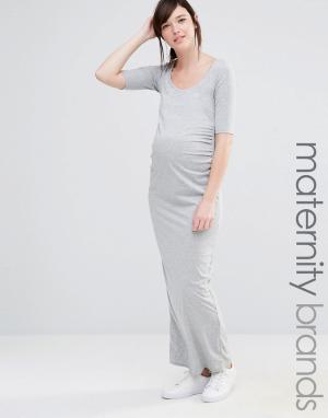 Трикотажное платье макси для беременных Bluebelle Maternity. Цвет: серый