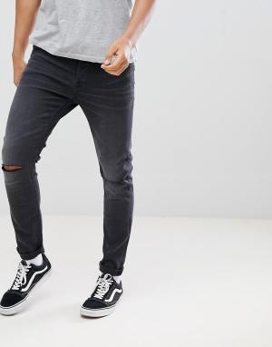 Серые джинсы скинни с рваной отделкой -Серый Only & Sons