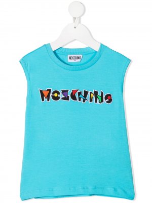 Топ без рукавов с логотипом Moschino Kids. Цвет: синий