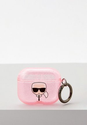 Чехол для наушников Karl Lagerfeld Airpods 3, TPU Glitters with ring Transparent Pink. Цвет: розовый