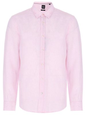 Рубашка Regular Fit льняная BOSS. Цвет: розовый