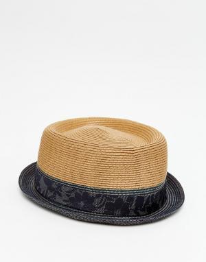 Соломенная шляпа с круглой плоской тульей и загнутыми кверху полями Te Ted Baker. Цвет: бежевый