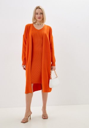 Платье и кардиган UnicoModa. Цвет: оранжевый