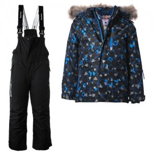 Комплект куртка с принтом и утепленный полукомбинезон, Eino/HALLA 90721199 Серый 98 Kuoma. Цвет: черный