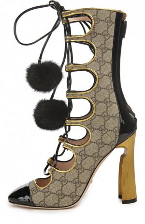 Полусапоги Heloise на шнуровке Gucci. Цвет: бежево-серый