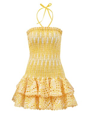 Мини-платье Megan из вышитого хлопка broderie anglaise CHARO RUIZ IBIZA. Цвет: желтый
