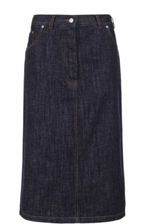 Джинсовая юбка-миди с контрастной прострочкой Dries Van Noten. Цвет: синий
