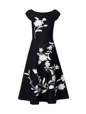 Трикотажное расклешенное платье миди с цветочным принтом Chalet , черный Carolina Herrera