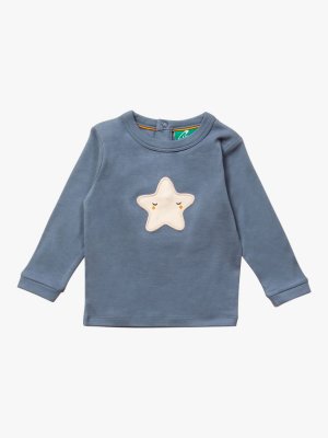 Детская футболка с длинными рукавами и аппликацией Падающая звезда , синий Little Green Radicals