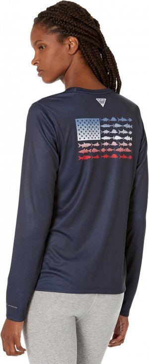 Рубашка с длинным рукавом Tidal Tee PFG Fish Flag , цвет Collegiate Navy/Red Spark Gradient Columbia