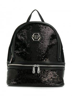 Рюкзак с пайетками и логотипом Philipp Plein Junior. Цвет: черный