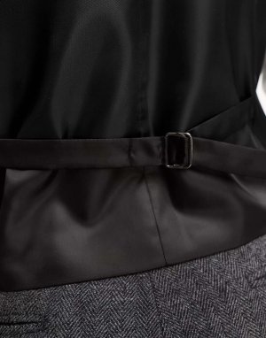 Узкий темно-серый костюм с узором елочка ASOS