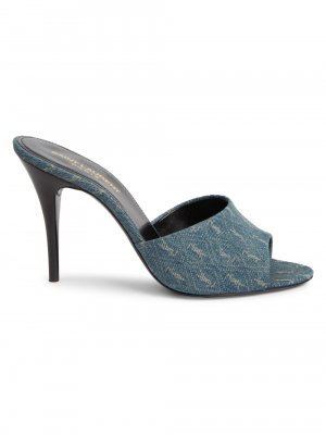 Жаккардовые сандалии на шпильке La Denim , синий Saint Laurent