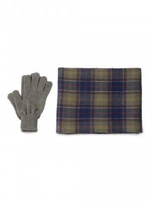 Подарочный набор из 2 предметов: шарф и перчатки в клетку, оливковый Barbour