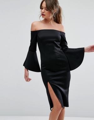 Платье-футляр с вырезом лодочкой и разрезами на рукавах New Look. Цвет: черный